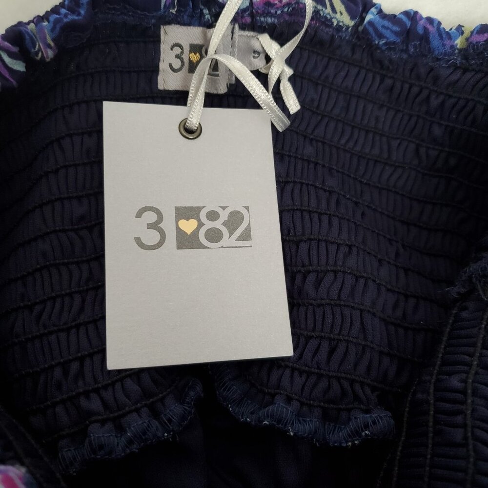 Three Eight Two Dress Size S Blue Peacock Babydoll Art to Wear Sheer Lined USA - Picture 7 of 9